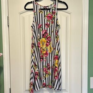 Bobbie Brooks Black and White Striped Floral Midi Dress